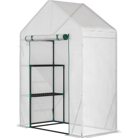 Serra da Giardino 143x73x195 cm 2 Scaffali Porta Avvolgibile Bianco (1/5)