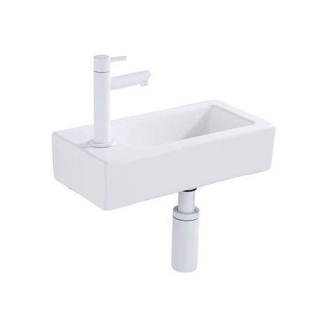 QeramiQ Lave-mains Kit lave-mains - 37.5x18.5x9cm - céramique - trou de robinet gauche - robinet lave-mains mat blanc - bonde de vidage - siphon