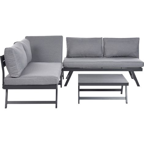 Set da Giardino in Alluminio 5 Posti 2 Divani grigio e nero Coccorino