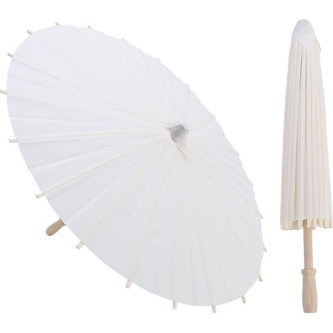 Soavoa Parasol en Papier Huilé Blanc à Peindre, Décoration Chinoise pour Mariage, Photo et Cosplay, Cadre en Bambou Robuste, 40cm (1/4)