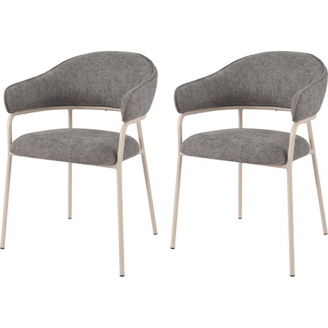 Sedie Rebecca Mobili Cadetia 82,5x57x56,5 Tessuto Poliestere Acciaio Grigio Bianco Moderno SET 2 pezzi