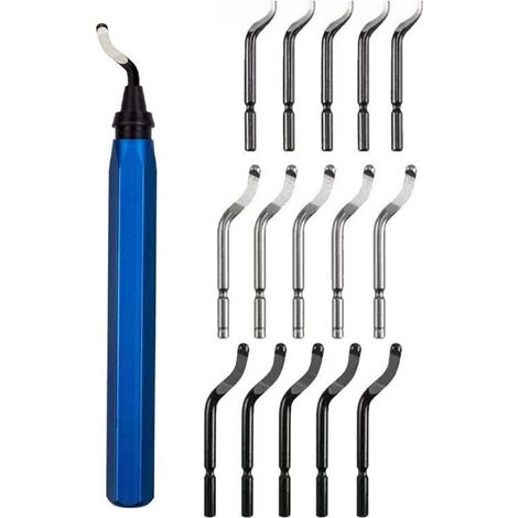Manuelles Entgratwerkzeug, Entgrater mit 10 BS1010 Ersatzklingen, Entgratstift, 360° drehbarer Entgrater zum Entfernen von Graten beim 3D-Druck von Kunststoff, Aluminium, Kupfer, PVC und Stahl (1/4)