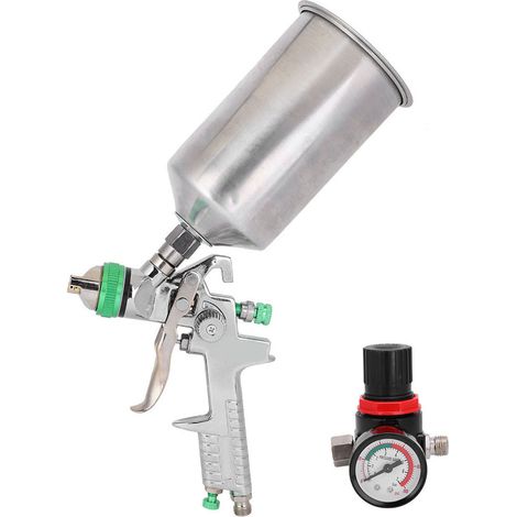 Pistolet à peinture pneumatique avec vanne de régulation de pression, diamètre 2,5 mm, pot en aluminium de 1000 ml (1/5)