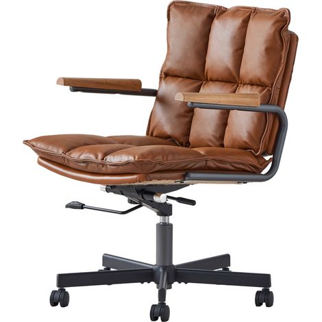Chaise de bureau ergonomique en cuir régénéré marron, dossier soutenant, pivotante à 360°, réglable en hauteur, style mid-century modern, de CHICFURN (1/5)
