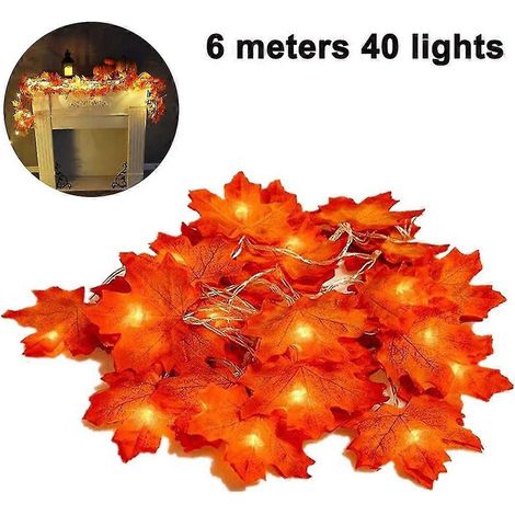 Guirnalda de luces con forma de hoja de arce, luces colgantes brillantes, decoraciones compatibles con interiores y exteriores, jardín, Halloween, Acción de Gracias, Navidad y fiestas. (1/5)