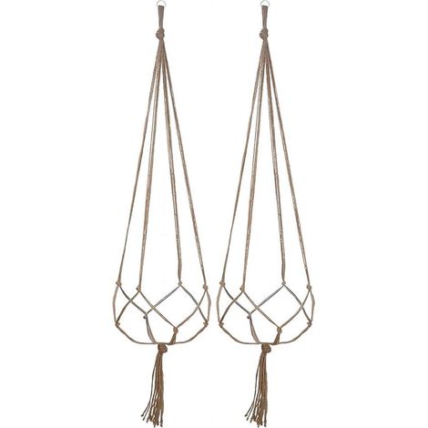 - Lot de 2 suspensions pour plantes - Suspensions en macramé - Jute - 122 cm - Pour intérieur et extérieur - Décoration de balcon - Pots de fleurs (1/5)