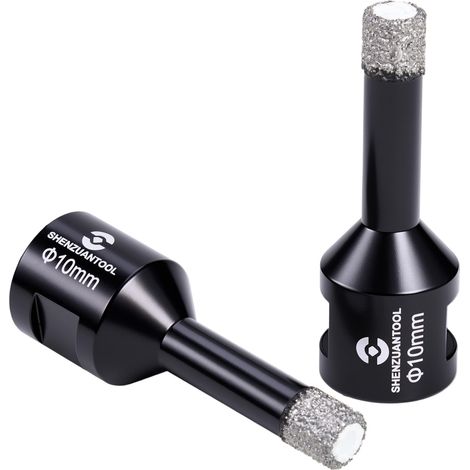 Lot de 2 forets à carotter diamantés de 10 mm - Perçage à sec ou humide pour porcelaine, carreaux de céramique, granit, béton, marbre, pierre, scie cloche à carrelage sous vide avec filetage 5/8-11 (1/5)