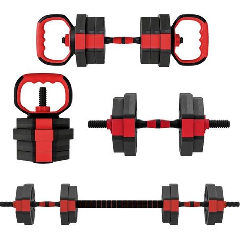 Set manubri 4 in 1 regolabile 15 kg, manubrio corto e bilanciere, rosso HAVRYA (1/5)