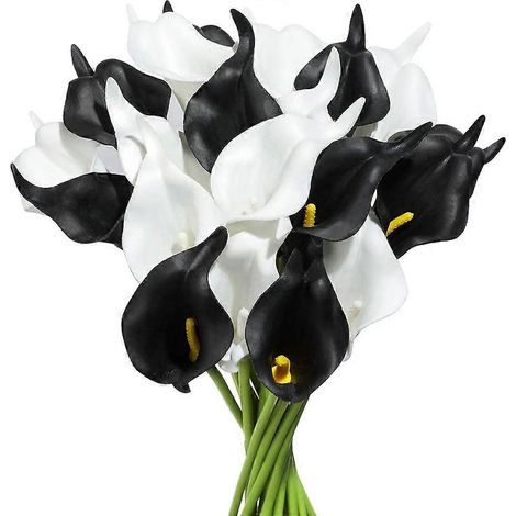 Bouquet de 20 lys calla artificiels en PU pour mariage, décoration de maison, bureau et fête (noir et blanc) (1/5)
