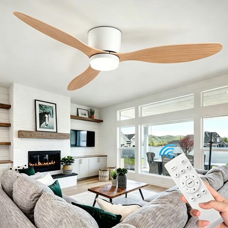 Ventilateur de plafond LED 132 cm encastré à profil bas, moteur réversible silencieux, télécommande incluse, adapté aux grands espaces intérieurs, naturel