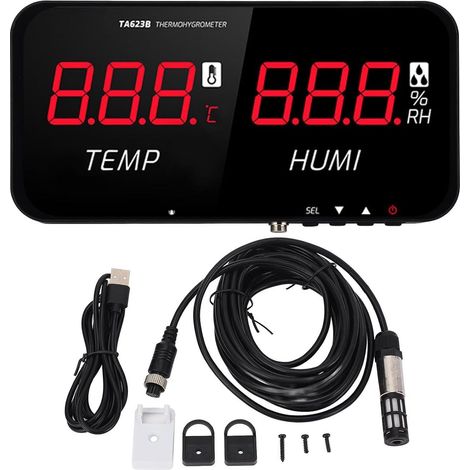 Thermomètre Hygromètre avec Sonde Externe 5m, Affichage LED Numérique, -20°C à 80°C Capteur Haute Précision pour Serre, Usage Industriel, Domicile (1/5)