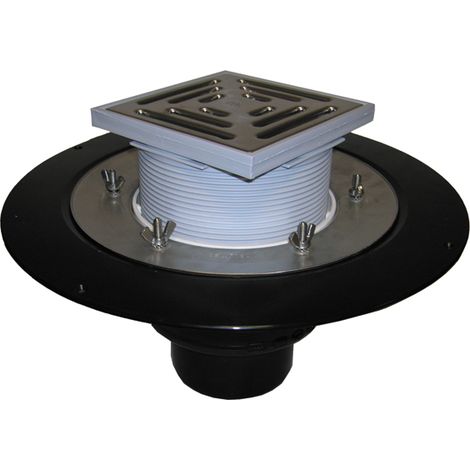 Terrassenablauf DN125, Befestigungssystem für Abdichtungen, Kunststoff/Edelstahl-Gitterhalter 148x148mm/137x137mm