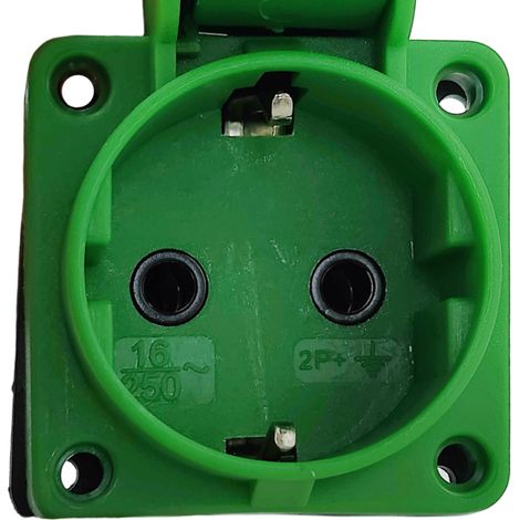 Presa da pannello Schuko IP54 TIPO F 16A 250V verde con protezione ermetica (1/5)