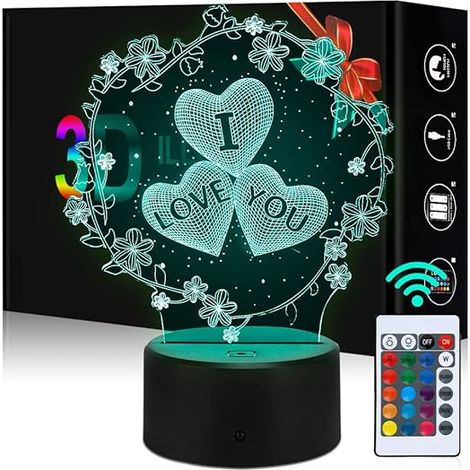 Lampe 3D Teddy Bear 16 couleurs, veilleuse cœur lumineuse avec télécommande, lampes romantiques changeantes pour chambre enfants, cadeau garçons filles [Classe énergétique E] (1/5)