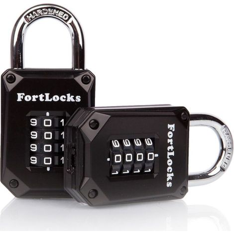 Lot de 2 cadenas de casier de salle de sport – 4 chiffres, robuste, en acier inoxydable trempé, résistant aux intempéries et cadenas à combinaison pour l'extérieur – Chiffres faciles à lire