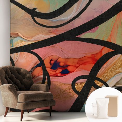 Tapete Vliestapete mit Kleber - trendige Wanddeko - elegant Fototapete für Wohnzimmer - Schlafzimmer Bunte Bewegung 250x250 cm (1/5)