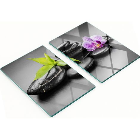 Juego de dos tablas de cocina decorativas de cristal con diseño de piedras zen, 2x40x52 cm. (1/5)