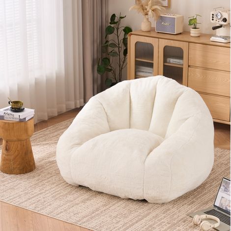 Pouf géant adulte en tissu doux, dossier enveloppant et mousse haute densité, blanc cassé, prêt à l’emploi pour salon, chambre ou coin lecture CHICFURN (1/5)