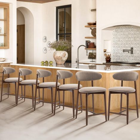 Tabourets de Bar avec Dossier, Lot de 6 - Chaises de Cuisine à Dossier avec Pieds en Bois pour Cuisine, Bar, Salle à Manger, Bureau, Couleur Camel (1/5)