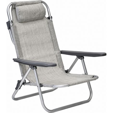 Spiaggina Relax Reclinabile Sedia Sdraio Da Esterno Con Poggiatesta Imbottito Telaio In Alluminio E Rivestimento In Textilene Traspirante Convertibile In Lettino 48.5 x 60 x 80 Cm Grigio (1/5)