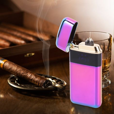 Briquet à double arc électrique Pulse, rechargeable par USB, avec indicateur de charge et couleurs vives. (1/5)