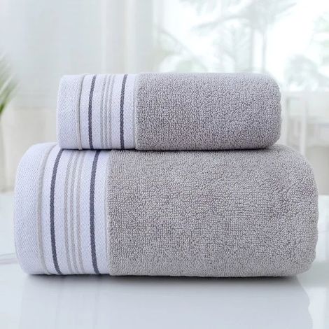 Filiyano-Ensemble de serviettes de bain en coton, serviette absorbante grise (1/2)