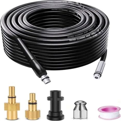 Kit de tuyau de nettoyage de canalisations flexible, outil de débouchage de tuyau avec buse d'eau pour nettoyeur haute pression, nettoyage (10 m) (1/5)