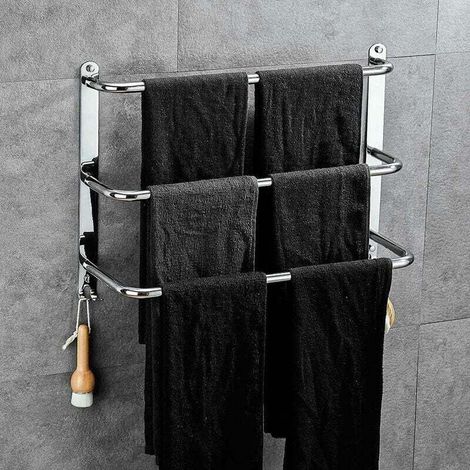 3-Tier Stainless Steel Towel Rack, No Drilling Required, for Bathroom, Kitchen and Toilet, Silver. (1/4)
