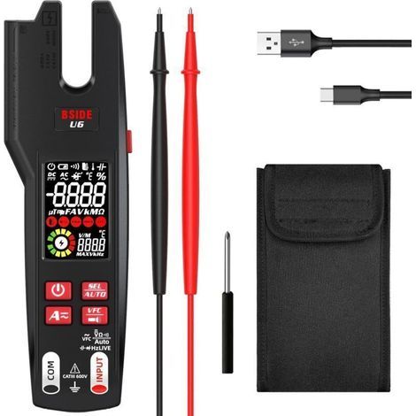 AC/DC 600A Clamp Meter, TRMS Automatic Multimeter with IR Thermometer and VFD, 9999 Counts, Measures Voltage and Current Simultaneously, Open Circuit Electrical Tester with Rechargeable Battery (1/4)