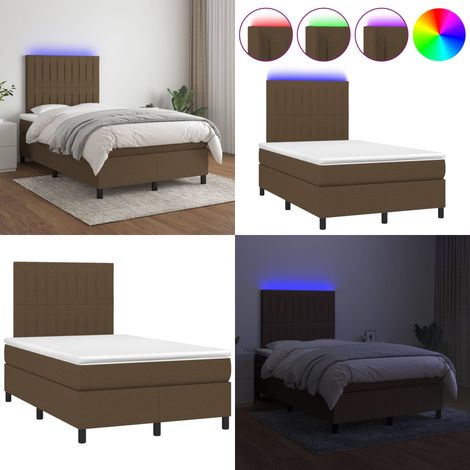Sommier à lattes de lit matelas et LED Marron foncé 120x200 cm - Sommier Tapissier - Lit Avec Led - Lit Design - Lit Brun - Matelas À Ressorts Ensachés - Home & Living (1/5)