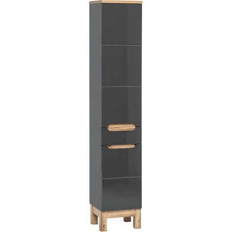 Colonne de salle de bain Cintra Graphit - 35 x 33 x 187 cm - Grande armoire - Livraison gratuite (1/5)