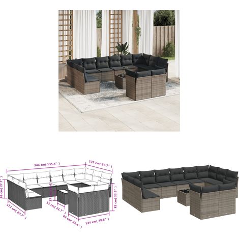 Salon de jardin avec coussins 13 pcs gris résine tressée - Ensemble Salon De Jardin - Mobilier De Jardin - Canapé D'extérieur - Résine Tressée - Rotin Synthétique - Home & Living (1/3)