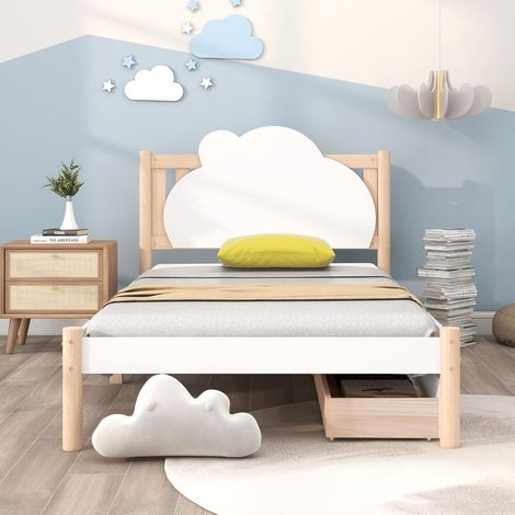 White solid pine storage bed with drawers for adults, children, teenagers - Double bed (90 x 190 cm) (1/5)
