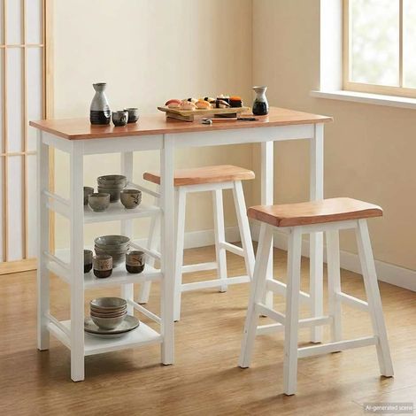 vidaXL Conjunto de mesa alta de cocina 3 piezas MDF blanco (1/3)