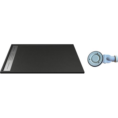 Piatto per doccia da posare o da a incasso 160 x 90 cm in Resina con sifone Nero - LYROSA