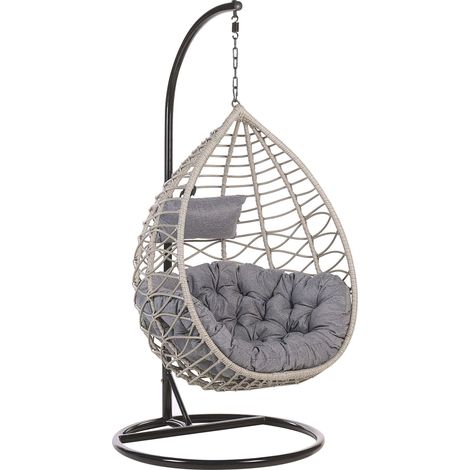 Hängesessel mit Gestell ARSITA Polyrattan Grau