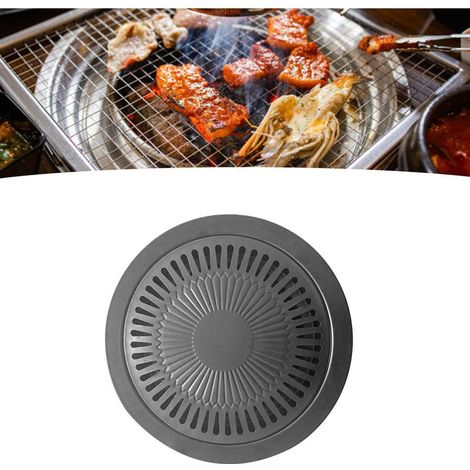 Barbecue grill plat en fer antiadhésif rond pour cuisson indoor/outdoor, Panneau BBQ stovetop facile à nettoyer, taille 30cm/25cm, 520g (1/5)