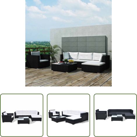 vidaXL Rotin - Salon de jardin 6 pcs avec coussins Résine tressée Noir (1/5)