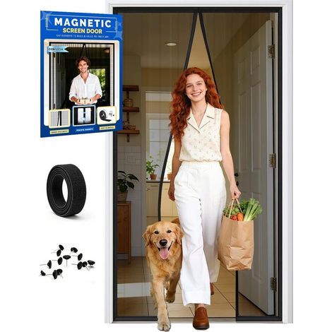 Moustiquaire Porte Fenetre Magnetique 100x210cm – Rideau Anti Mouche en Maille Fine, Fermeture Aimantée Automatique, Moustiquaire Fenetre Magnetique, Pose Facile Sans Perçage, Noir (1/5)