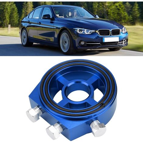 Adaptateur de plaque sandwich pour filtre à huile universel en aluminium bleu, refroidisseur de température et filtre à huile. (1/5)