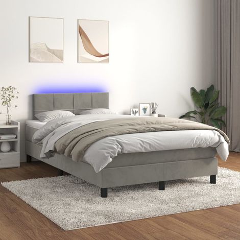 Boxspringbett mit Matratze & LED Hellgrau 120x200 cm Samt (1/5)