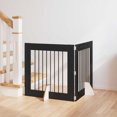 vidaXL Foldable Dog Gate with Stands 2 pcs Black Oak 160.5 cm