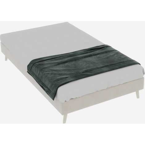 Kinderbett 90 x 200 cm aus Stoff mit Gepolstertem Kopfteil und Holzfüßen, Ohne Matratze, Beige (1/5)