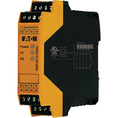 Eaton Relé de seguridad de uno/dos canales, 4 vías de emisor + 1 vía de señalización, 24 V DC, EP-401060