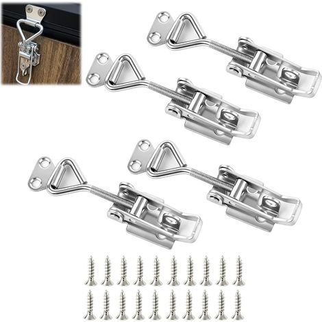 4 PCS Loquet à Bascule en Acier Inoxydable – Avec Trou pour Clé & Vis, Verrou à Bascule Métallique pour Fixation en Coin, Fermeture à Serrage pour Armoires/Coffres/Porte