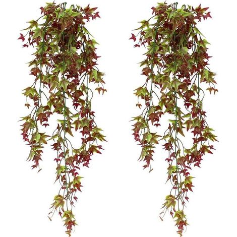 Lot de 2 lierres artificiels pleureurs 80 cm Vigne en plastique imperméable Décoration intérieure et extérieure 5 branches par plante (1/5)