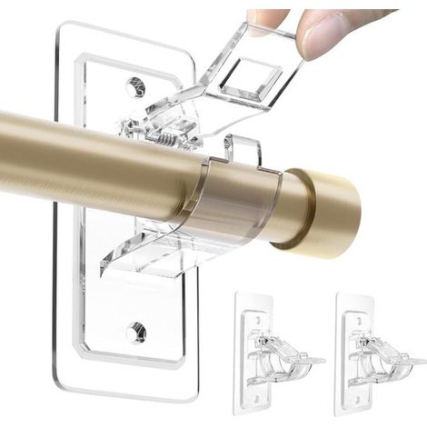 Ganci per asta per tende autoadesivi, regolabili, senza foratura e senza chiodi, realizzati in materiale PET, adatti per soggiorno e bagno (confezione da 2). (1/5)