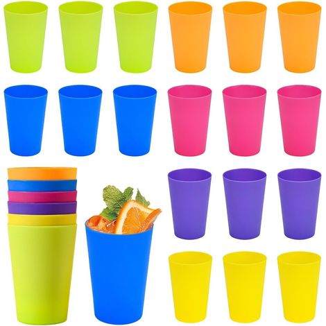 Plastic Cups, 30 Pieces Plastic Cups, 6 Colours Reusable Plastic Cups, 260 ml Reusable Cups, Suitable for Water, Juice, Milk, Beer (1/5)