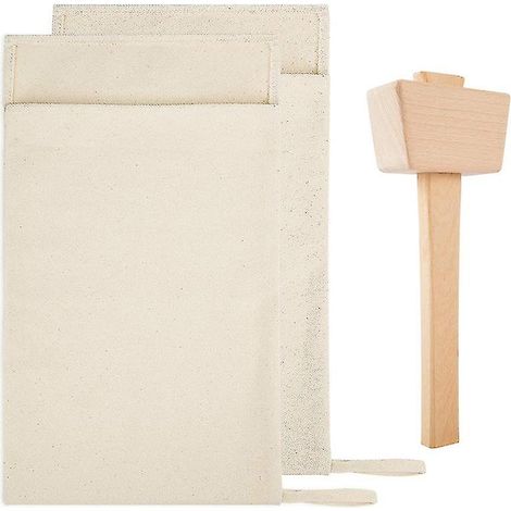 Lot de 2 sacs et 1 maillet à glace - sacs à glace pilée réutilisables en toile avec maillet en bois pour H