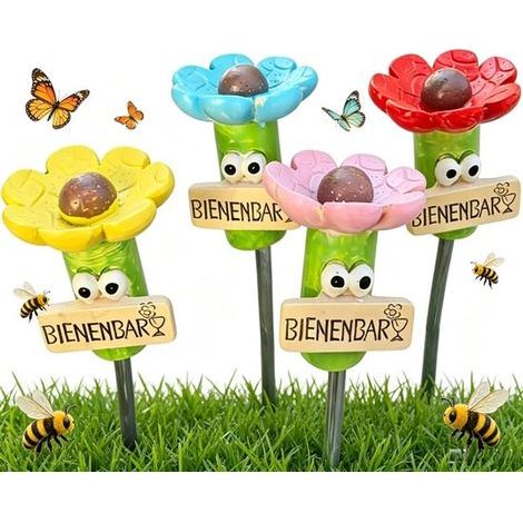 Set mit 4 Mini-Bienenfutterhäuschen – Kompaktes Design 7,5 x 3,3 cm – Mehrfarbig – Blütenförmige Futterhäuschen – „Bienenbar“ (1/5)